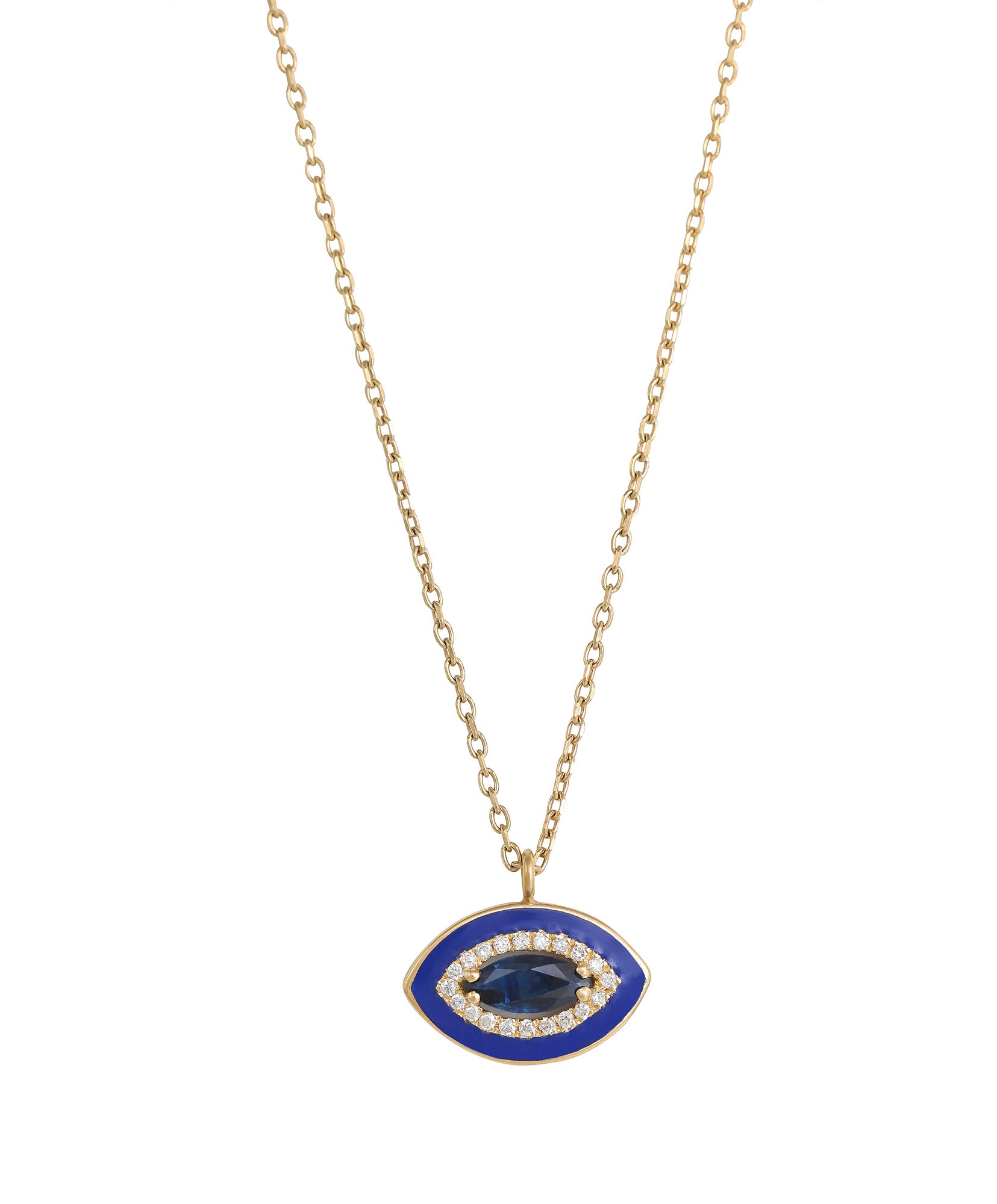 J by Boghossian, necklace, white diamond, gold, sapphire, navy blue enamel