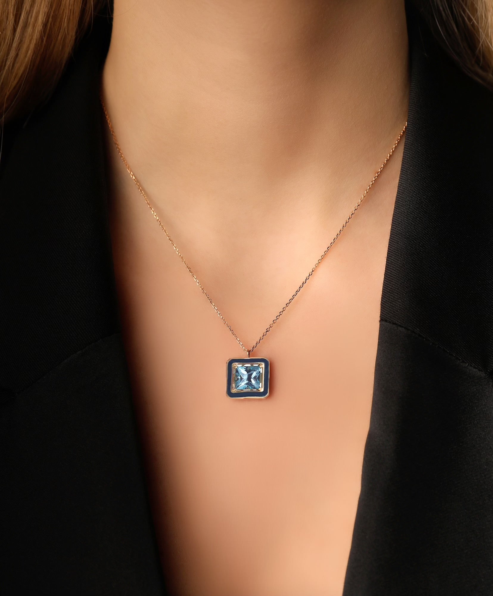 J by boghossian, blue topaze, necklace, dark blue enamel, gold