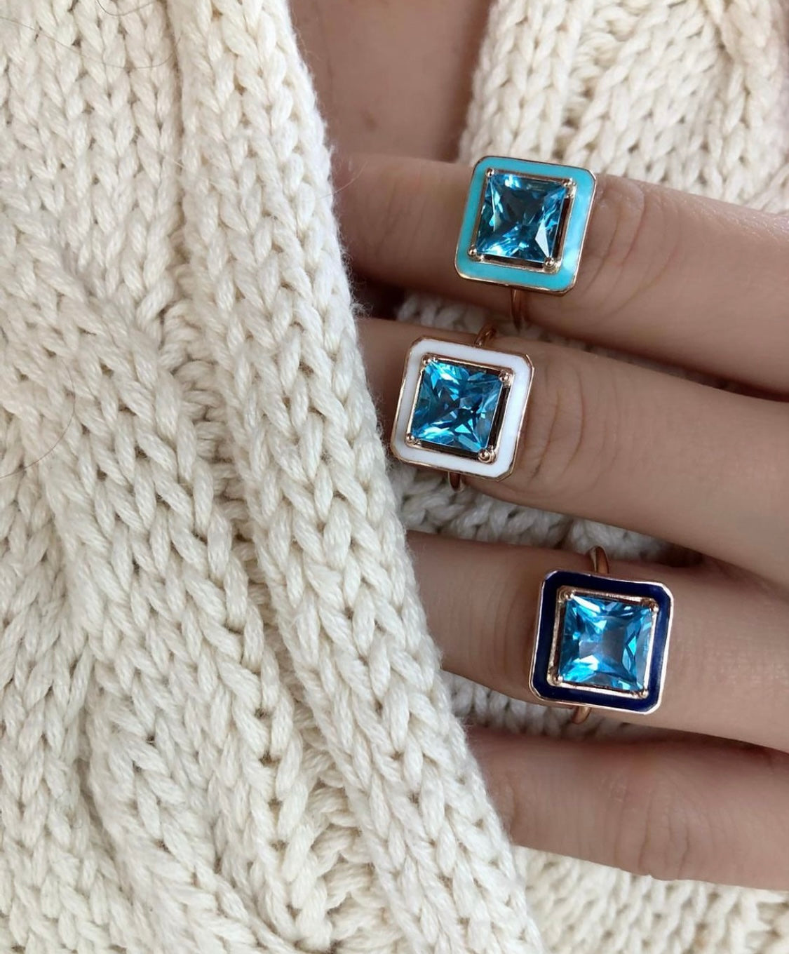 J by boghossian, blue topaze, ring, white enamel, gold