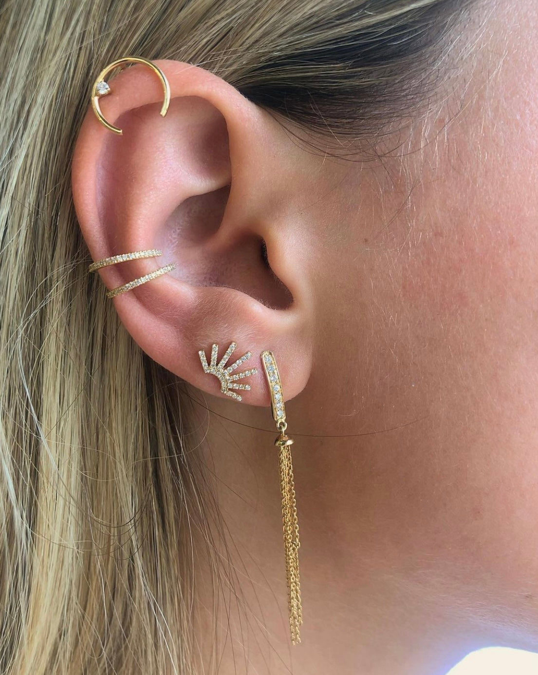 J by boghossian, white diamond, gold, earrings, half sun, stud