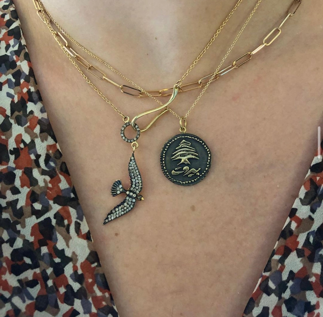 J by boghossian, white diamond, gold, necklace, bird, dove, black rhodium
