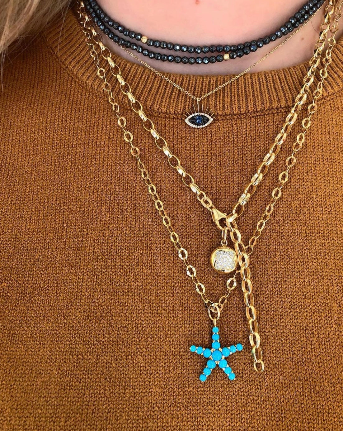 J by boghossian, white diamond, gold, necklace, eye, evil eye, sapphire, black diamond