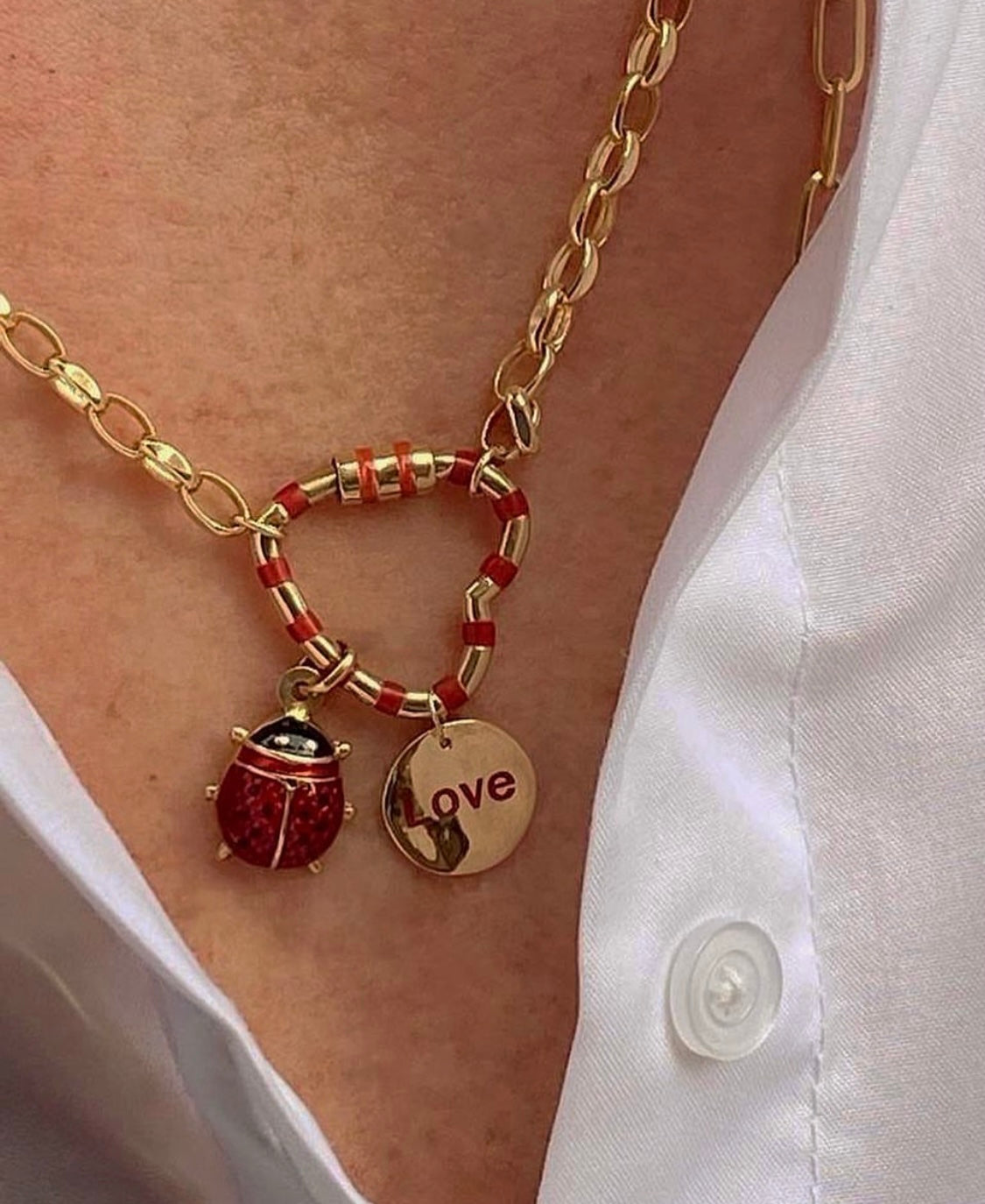 J by boghossian, white diamond, gold, charm, necklace, heart, lock, red enamel