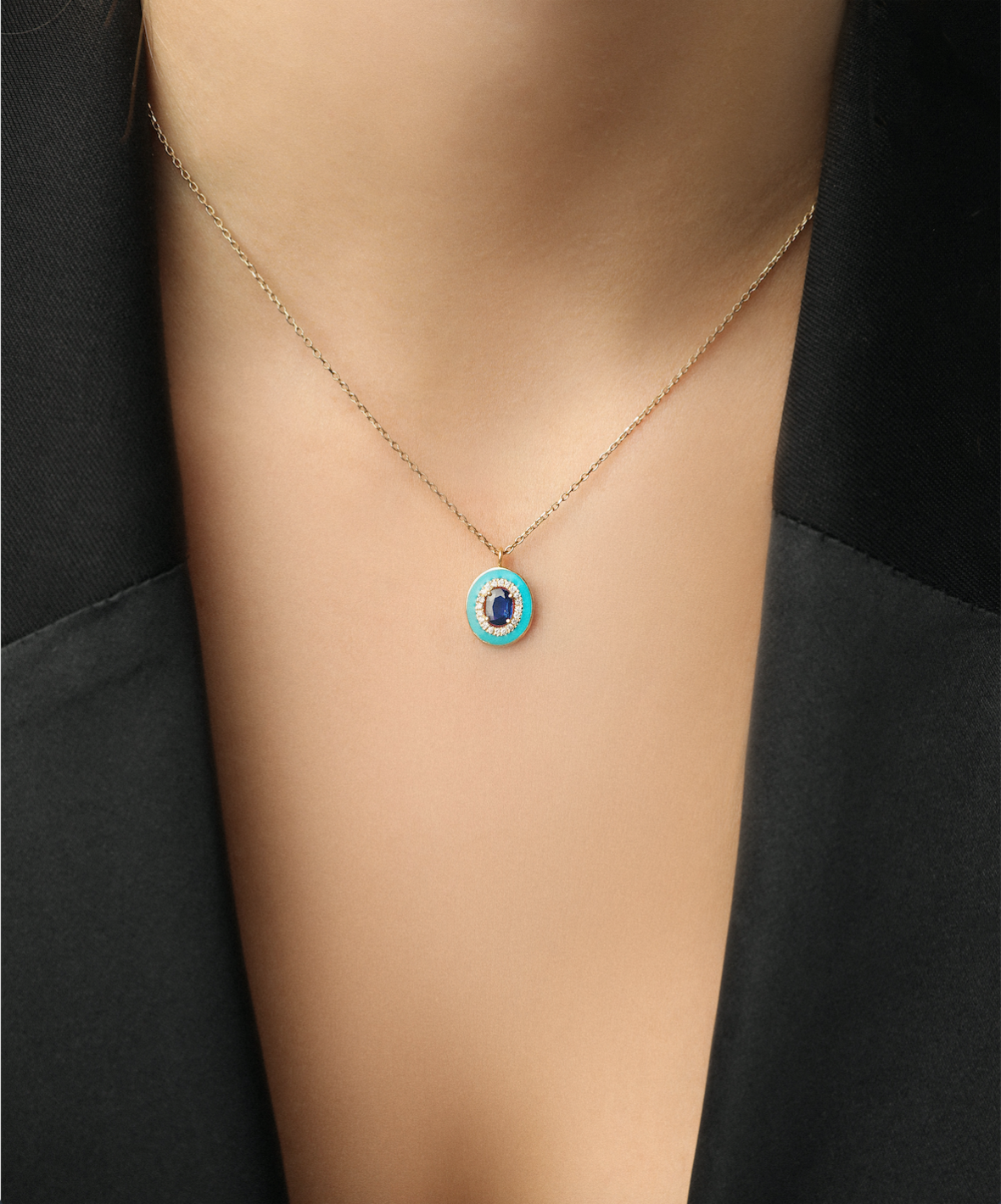 J by Boghossian, necklace, white diamond, gold, sapphire, turquoise enamel