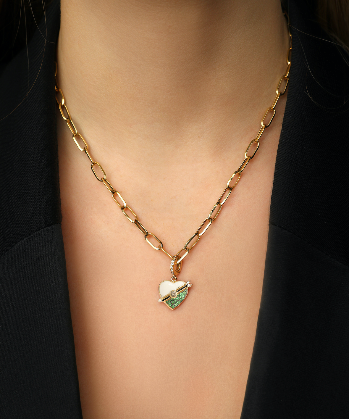J by boghossian, gold, charm, pendant, heart, tsavorite