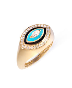 J by boghossian, white diamond, gold, ring, eye, evil eye, pinky, marquise, white enamel