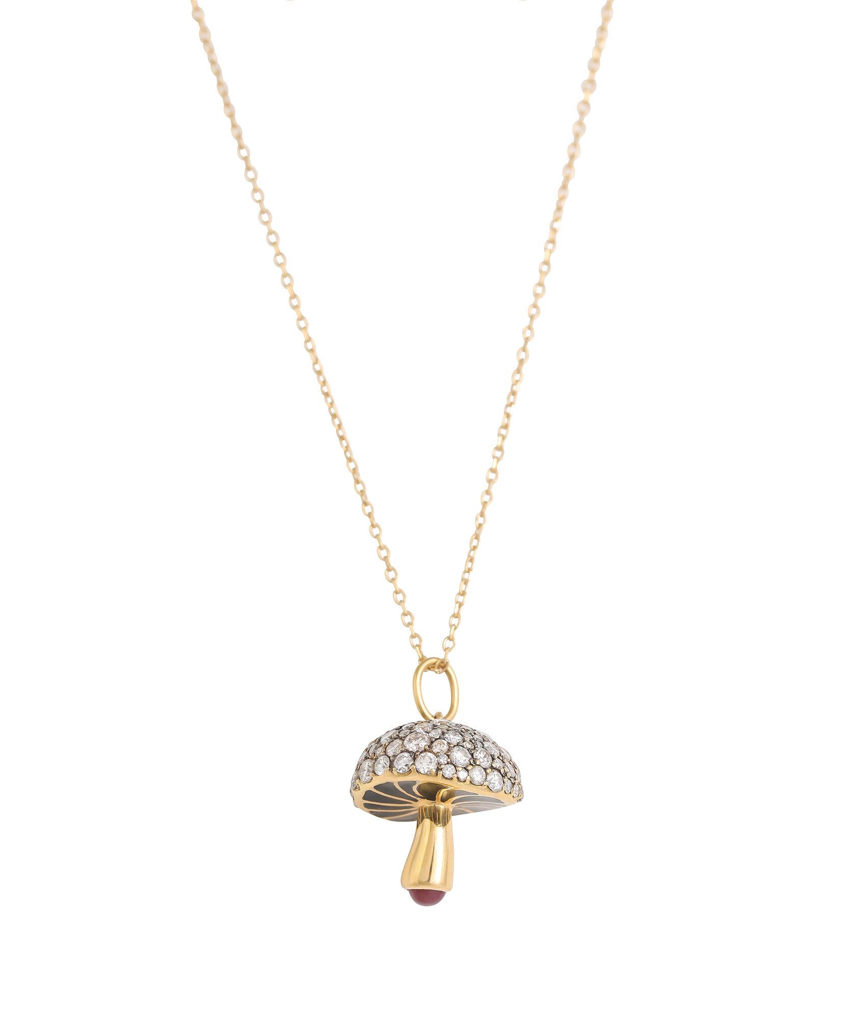  J by boghossian, white diamonds, gold, necklace, fungi, black enamel, brown diamond