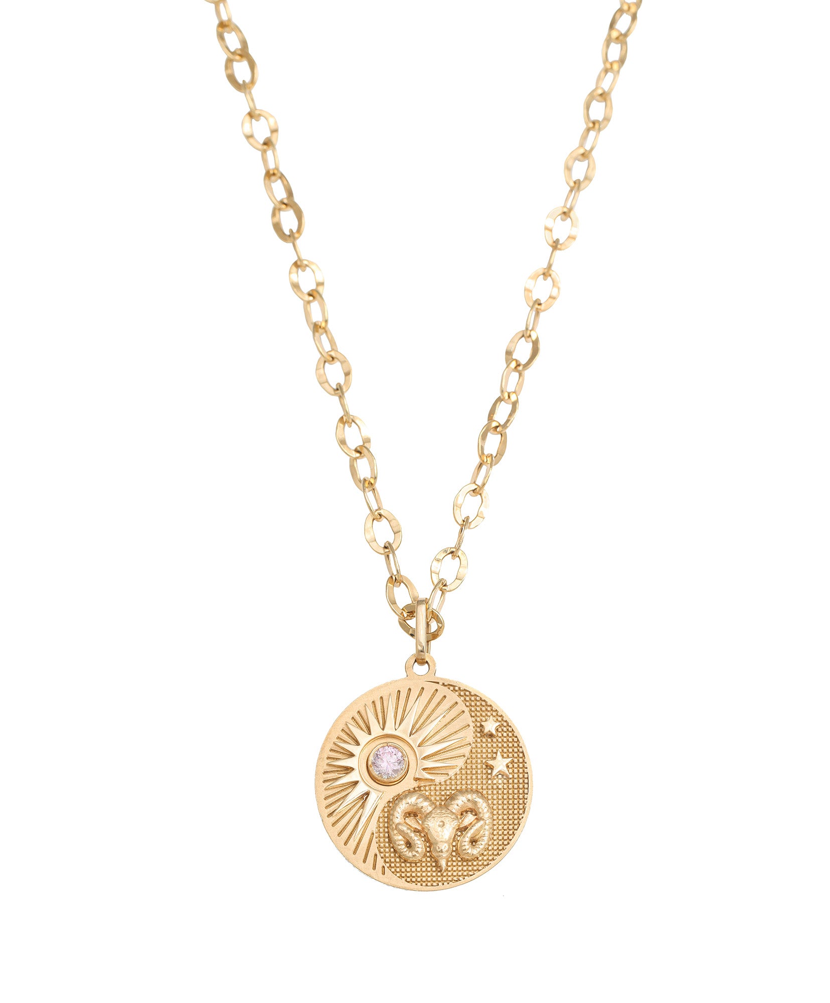 J by Boghossian, necklace, pendant, gold, matt, white diamond, aries
