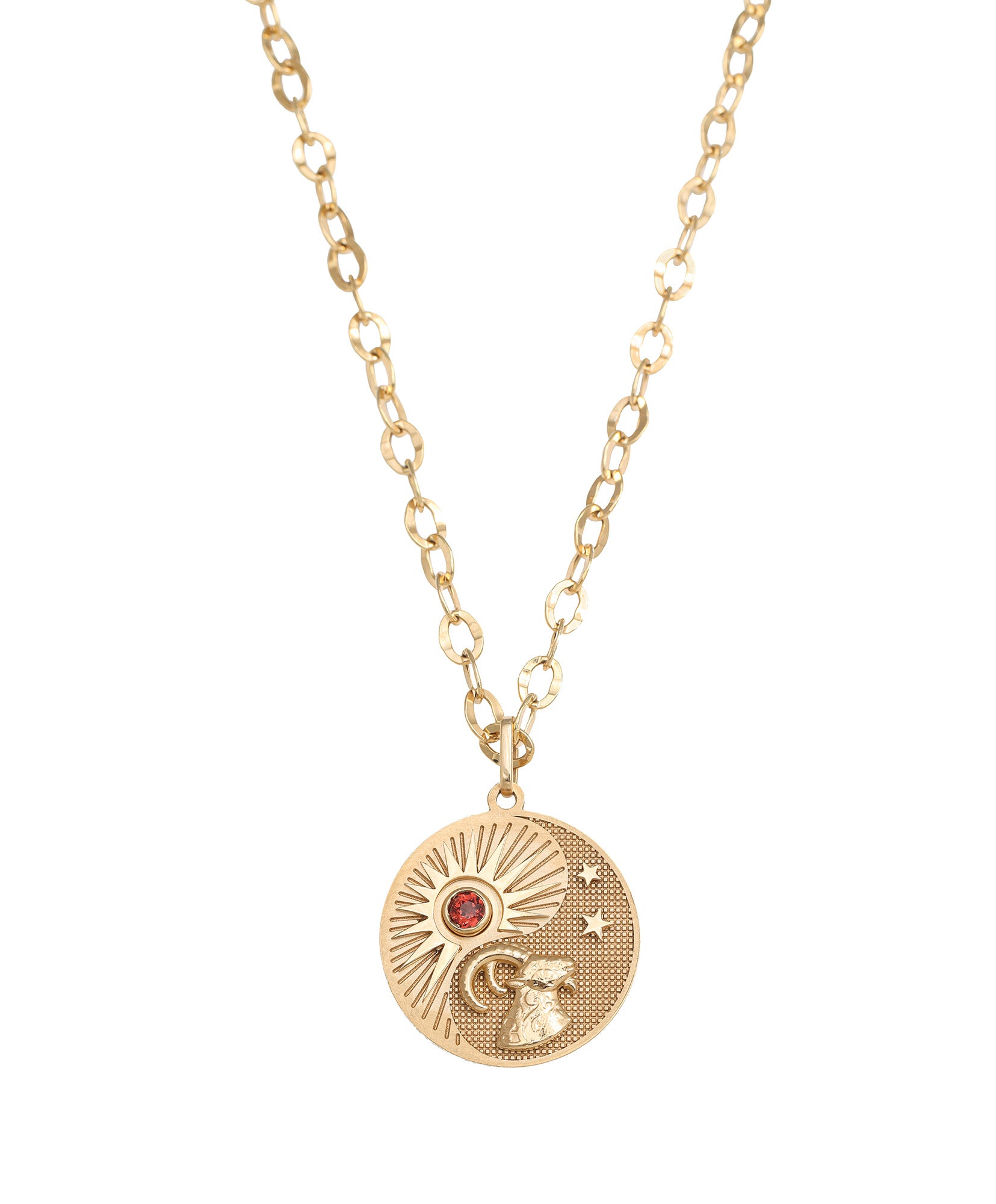 J by boghossian,necklace, horoscope, gold, garnet stone, capricorn