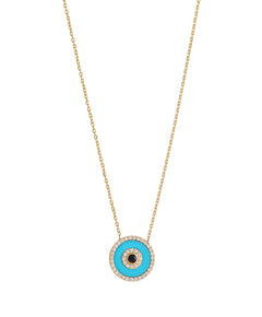 necklace, white diamond, gold, evil eye, turquoise