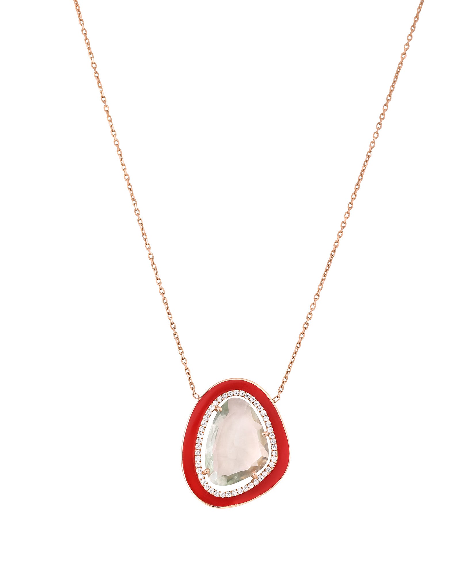 J by boghossian, white diamonds, gold, necklace, peridot, red enamel