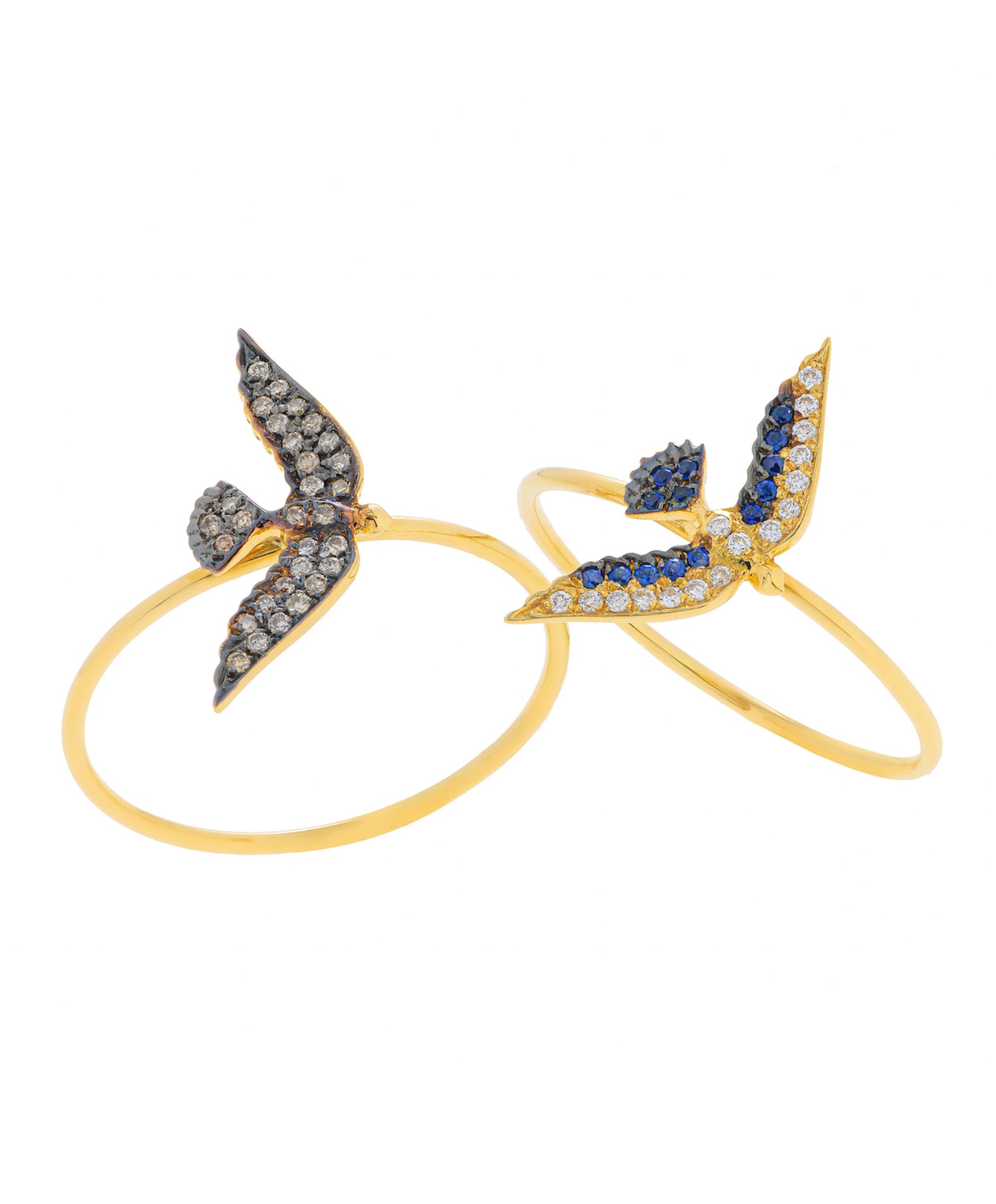 J by boghossian, white diamonds, gold, ring, bird, brown diamond