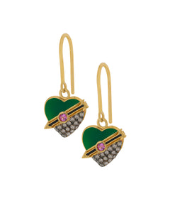  J by boghossian, white diamonds, gold, earrings, heart, brown diamond, green enamel