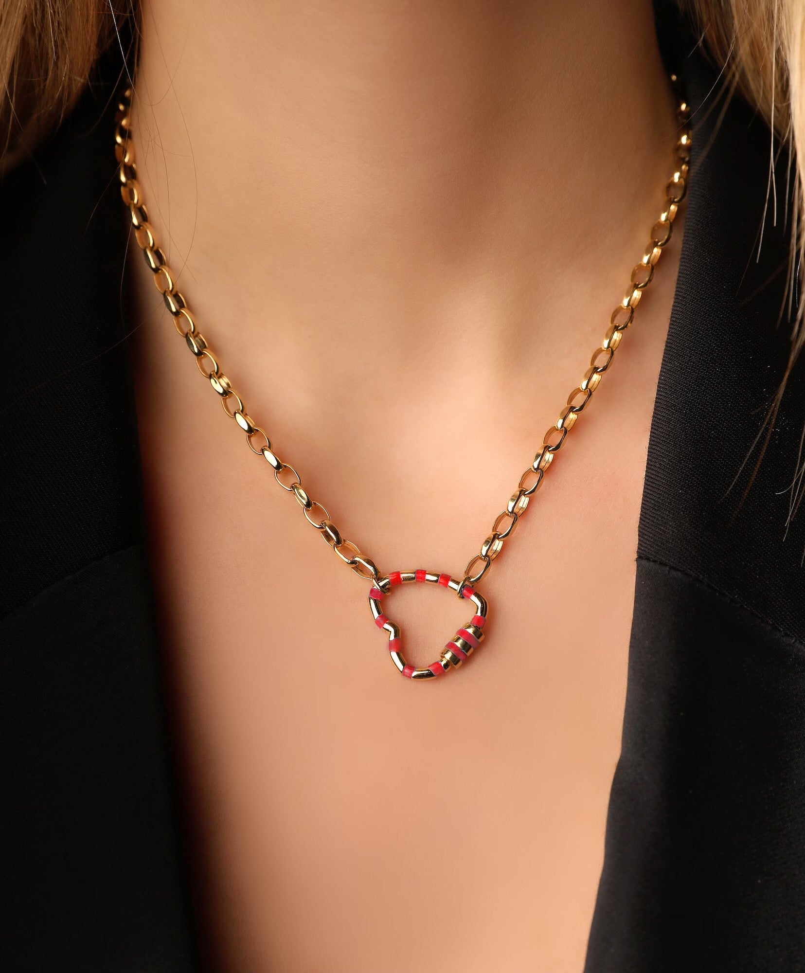J by boghossian, white diamond, gold, charm, necklace, heart, lock, red enamel