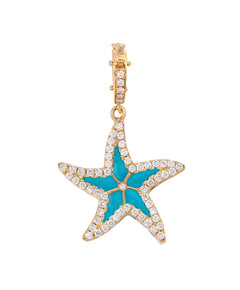 J by boghossian, white diamond, gold, charm, pendant, starfish, turquoise enamel