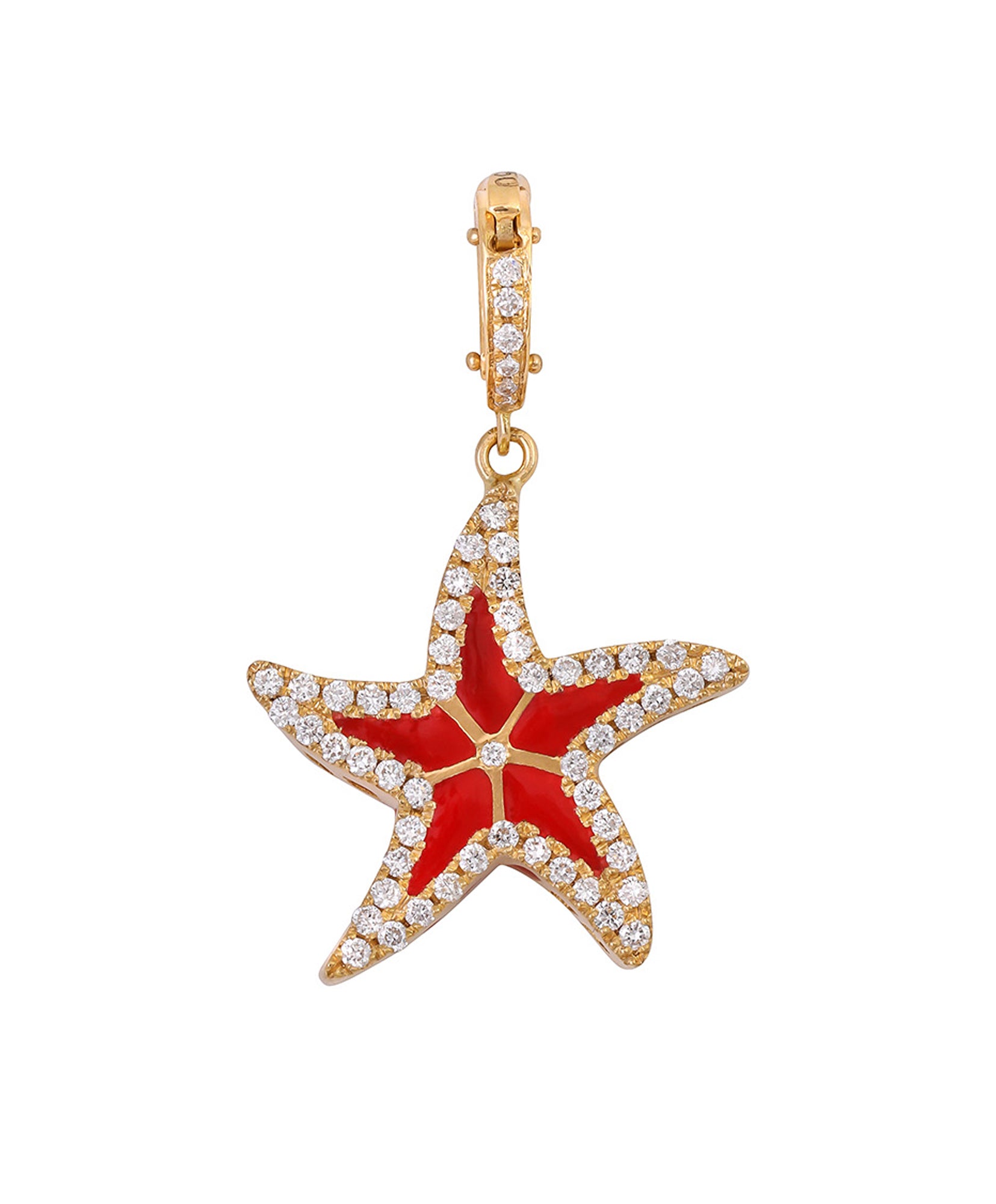 J by boghossian, white diamond, gold, charm, pendant, starfish, red enamel