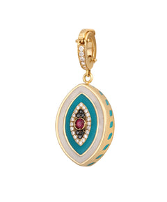 J by boghossian, white diamonds, gold, charm, eye, evil eye, ruby, white enamel, blue enamel