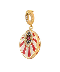 J by boghossian, white diamonds, gold, charm, fan, eye, evil eye, ruby, black diamond, white enamel, red enamel