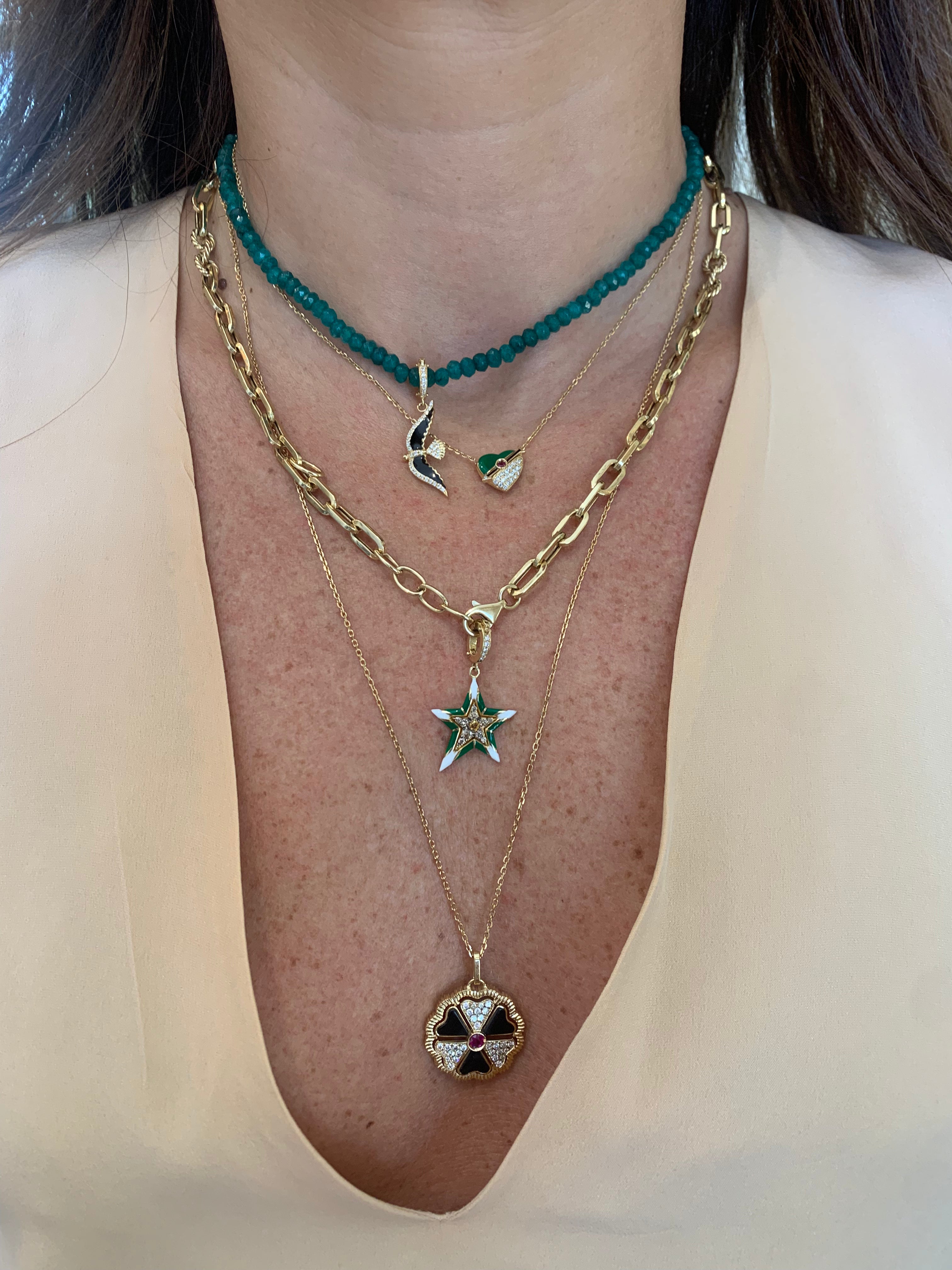  J by boghossian, white diamonds, gold, charm, pendant, bird, black enamel