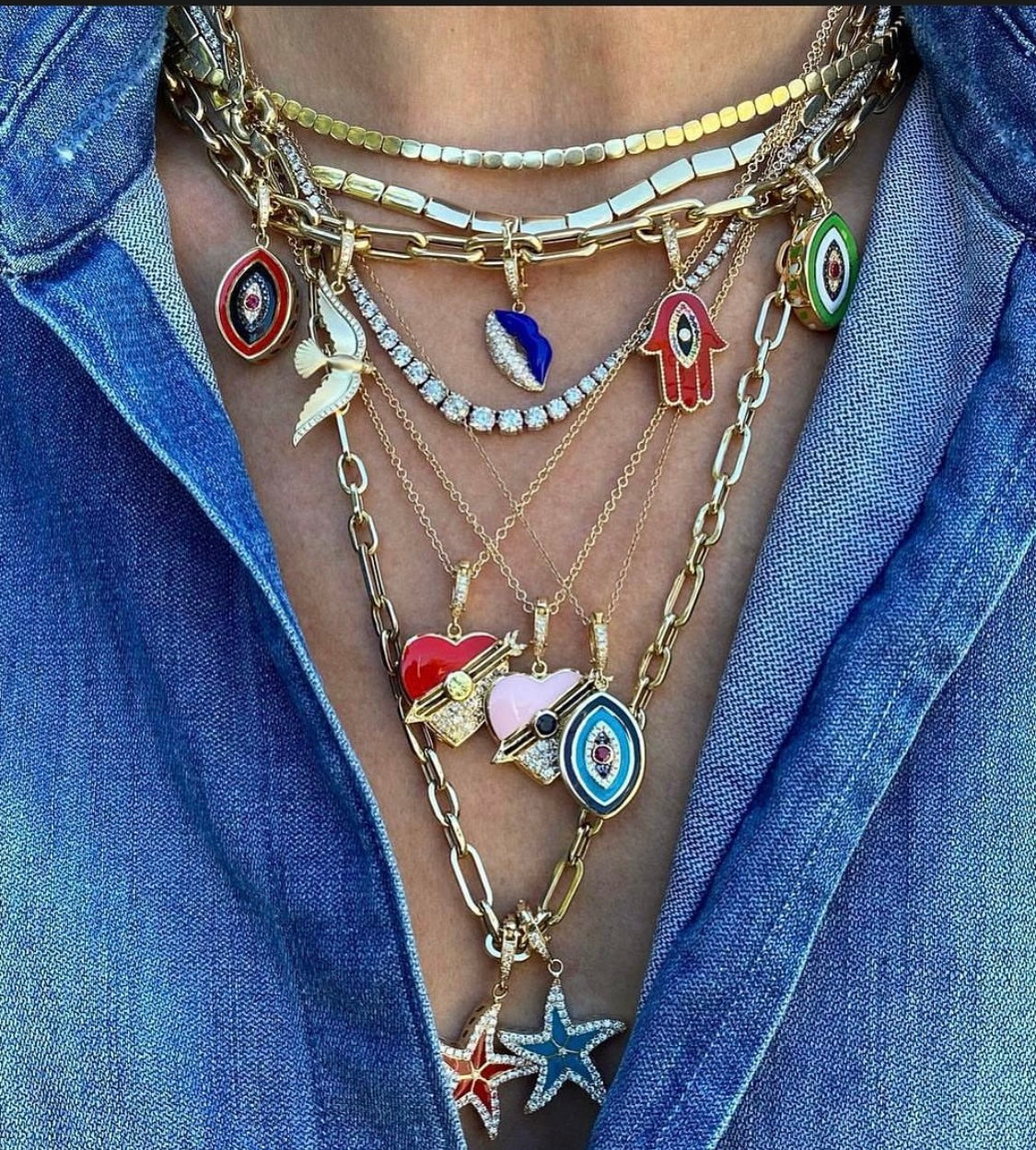 J by boghossian, white diamond, gold, charm, pendant, hand, amulet, sapphire, red enamel