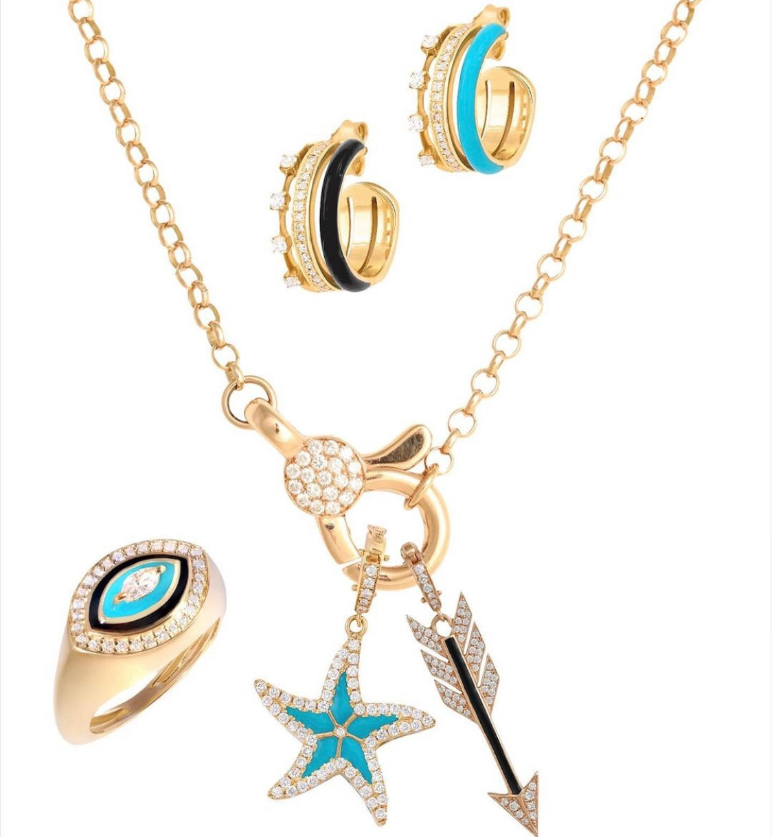 J by Boghossian, necklace, pendant, gold, arrow, Cupid's Arrow, charm, black enamel