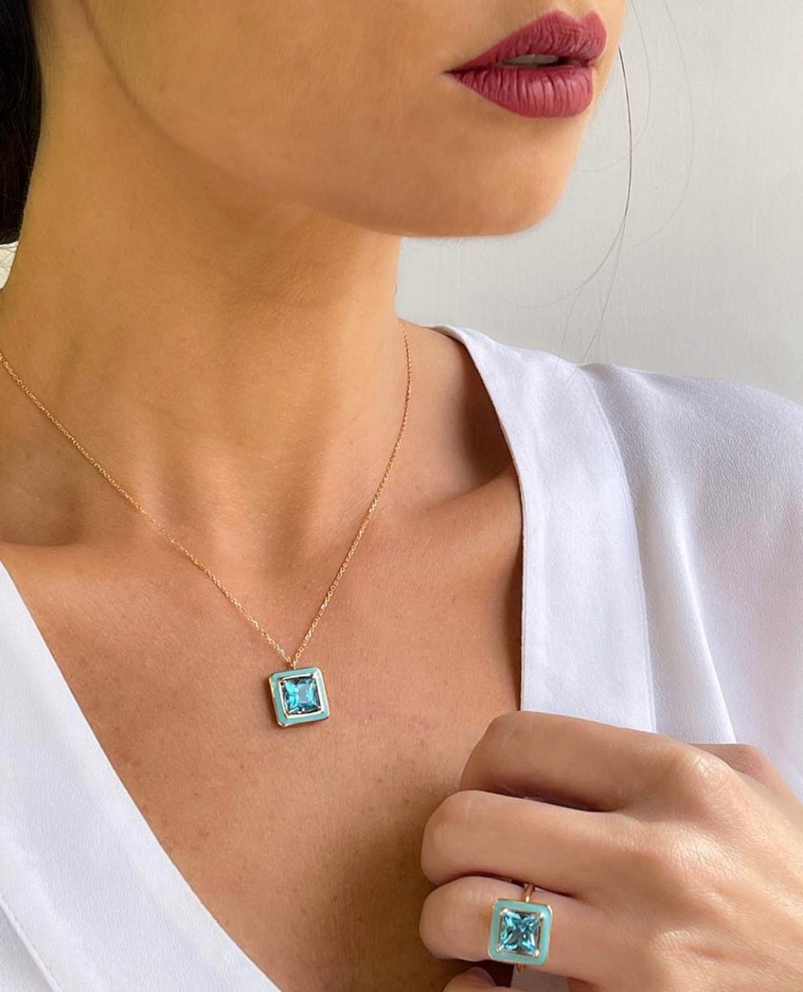 J by boghossian, blue topaze, necklace, turquoise enamel, gold