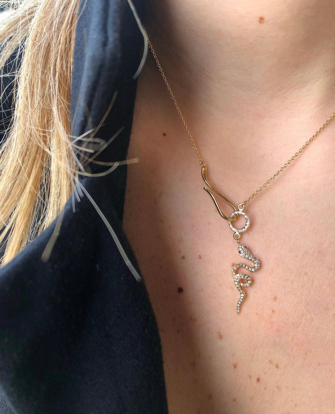 J by boghossian, white diamonds, gold, necklace, snake, black rhodium