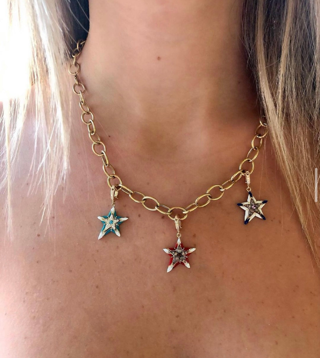 J by boghossian, gold, charm, pendant, star, white diamond, turquoise, white enamel