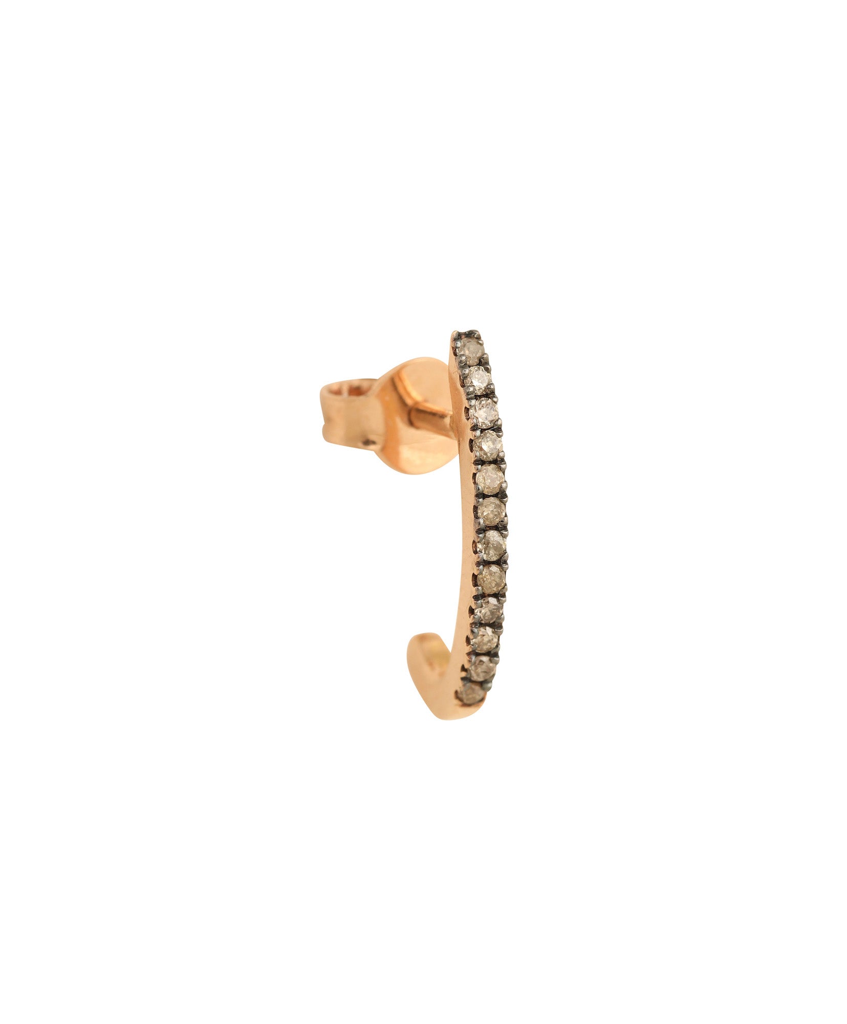 J by boghossian, white diamond, gold, earrings, half hoop, stud, brown diamond
