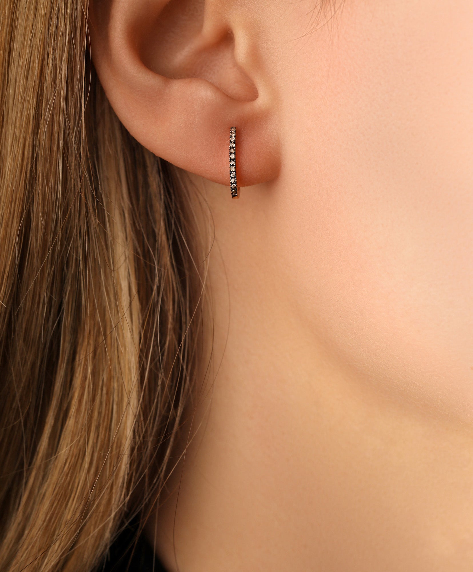 J by boghossian, white diamond, gold, earrings, half hoop, stud, brown diamond