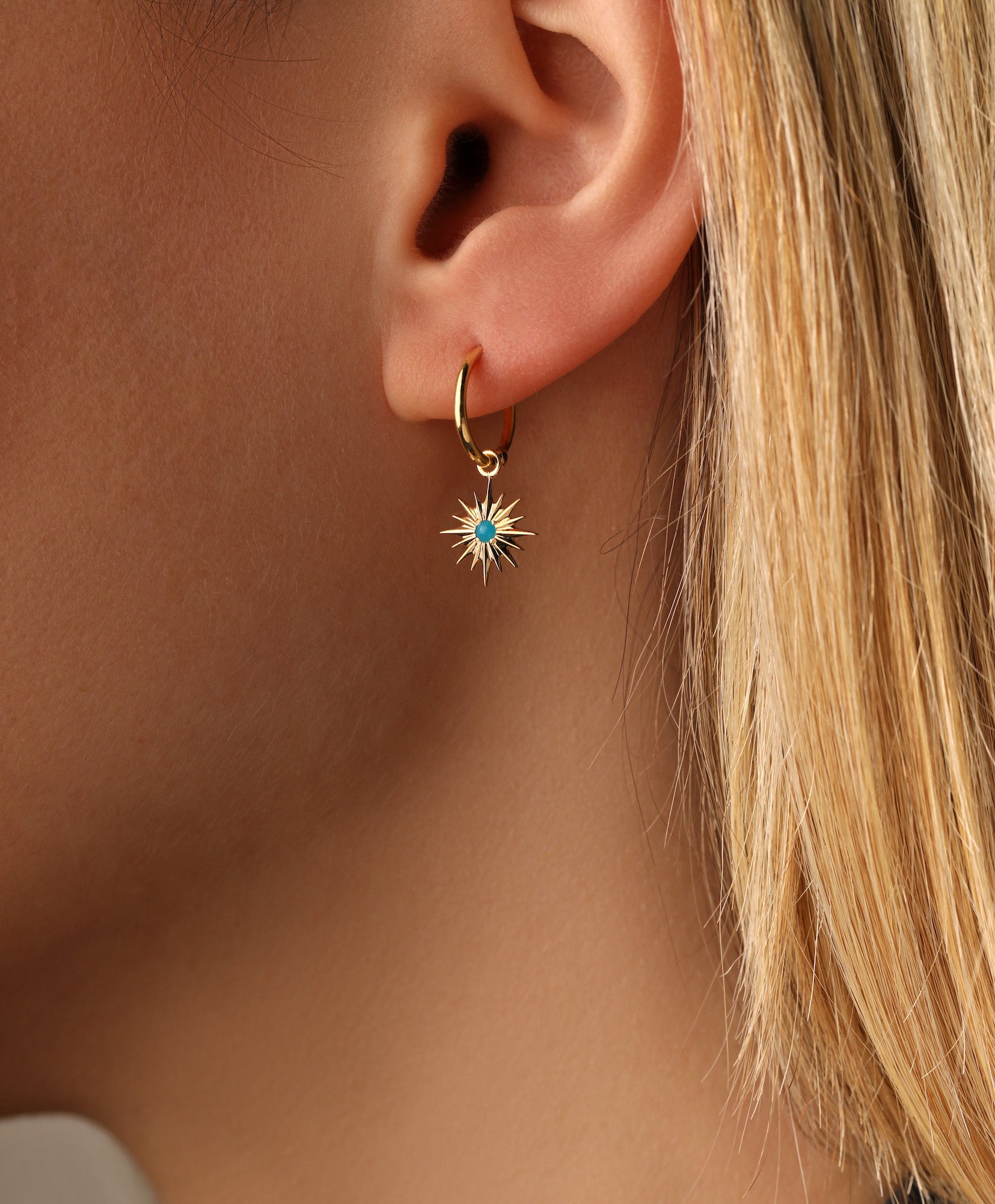 J by boghossian, gold, earrings, star, hoops, turquoise
