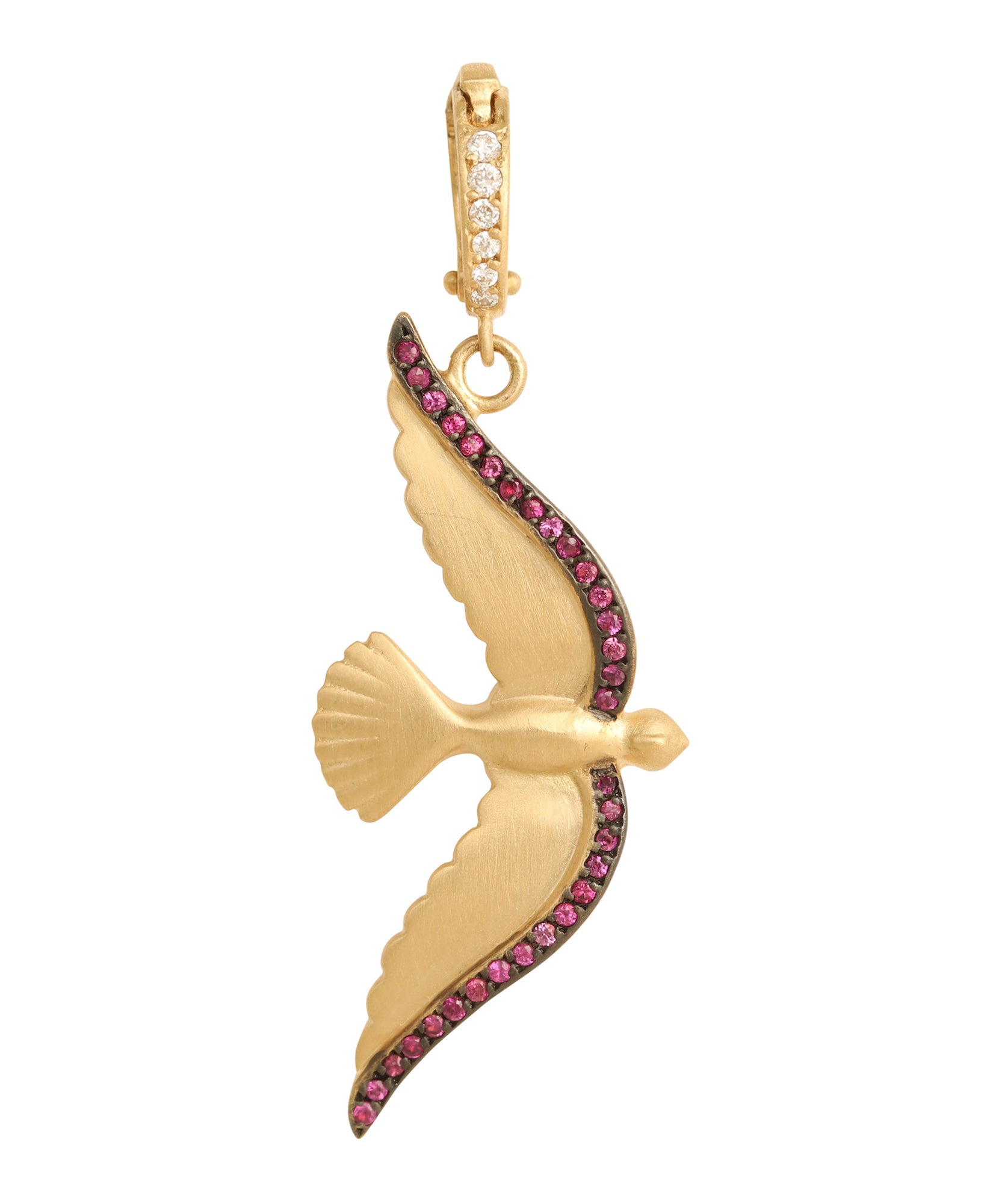 J by boghossian, white diamonds, gold, charm, bird, pendant, ruby