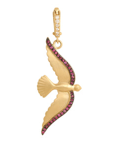 J by boghossian, white diamonds, gold, charm, bird, pendant, ruby