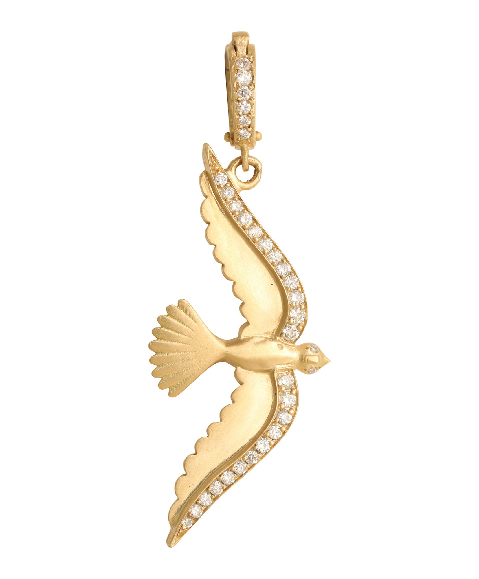 J by boghossian, white diamonds, gold, charm, bird, pendant