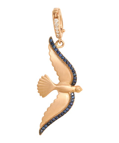 J by boghossian, white diamonds, gold, charm, bird, pendant, sapphire