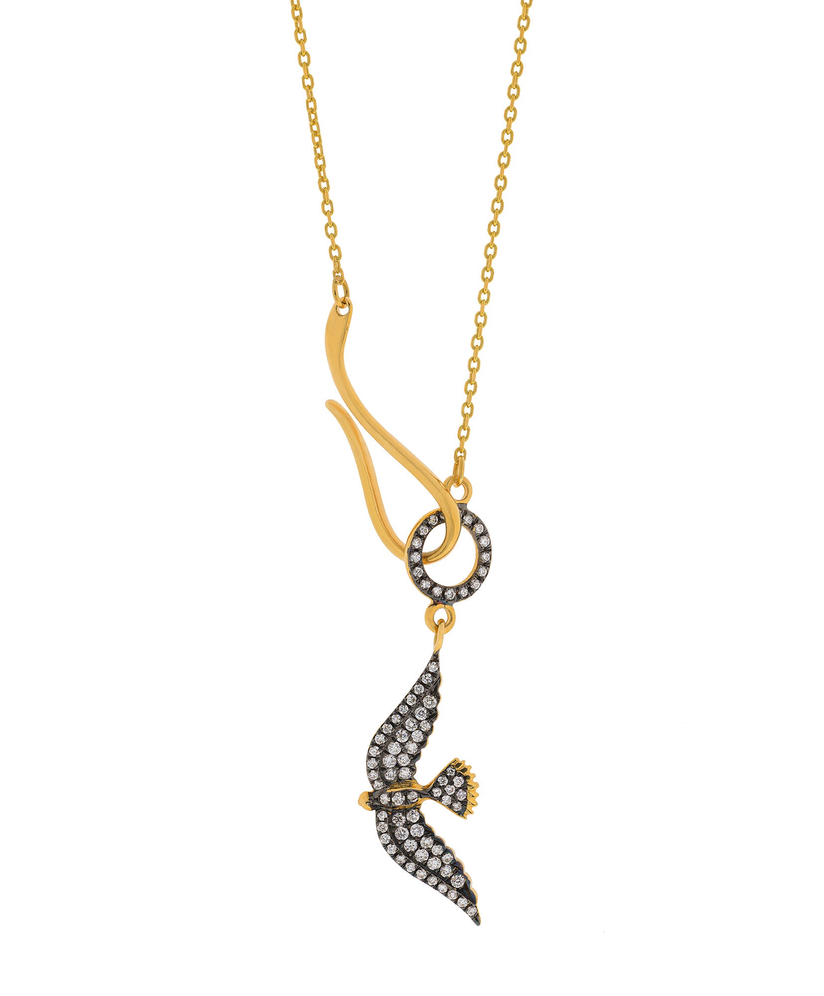 J by boghossian, white diamond, gold, necklace, bird, dove, black rhodium