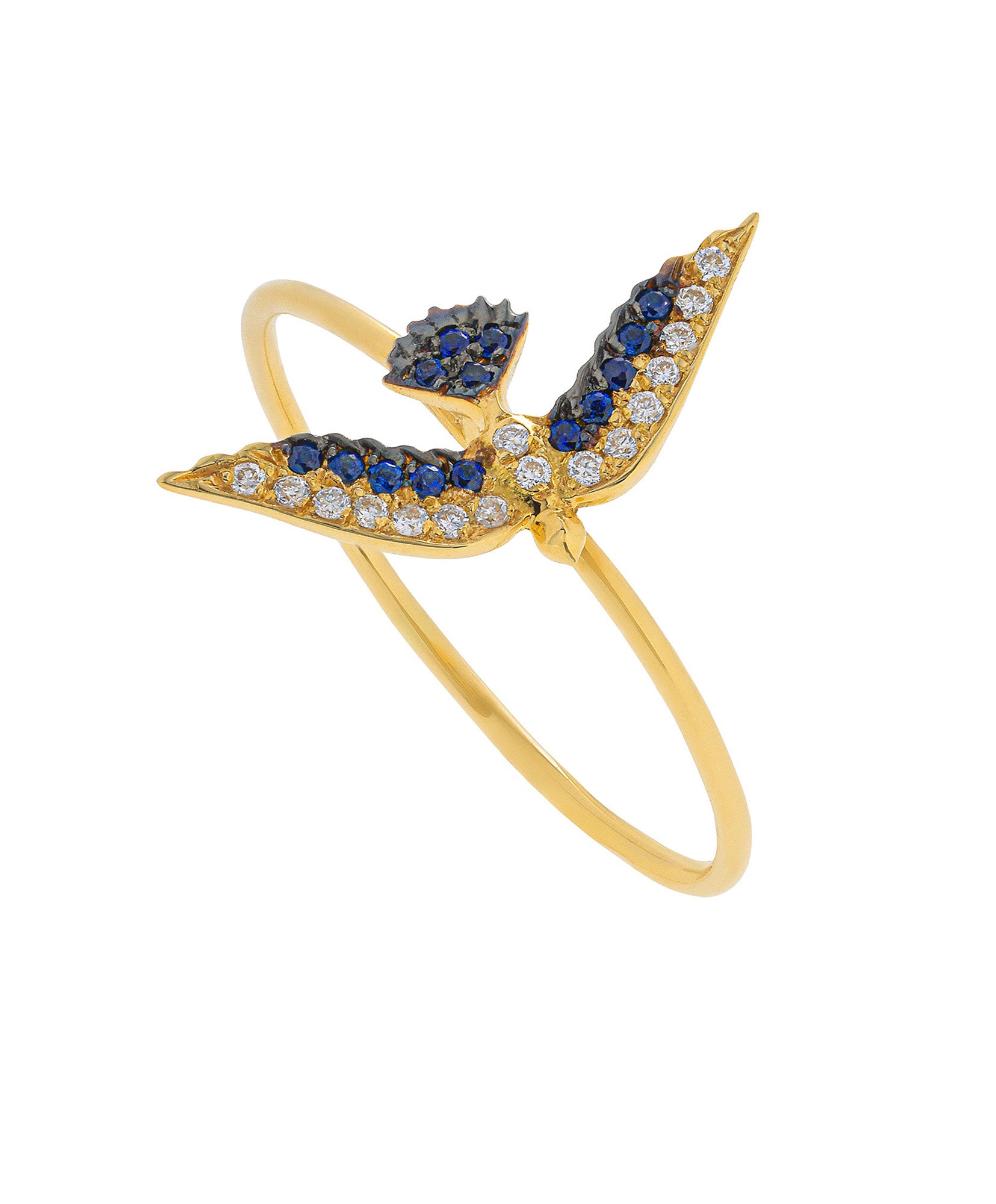 J by boghossian, white diamonds, gold, ring, bird, sapphire