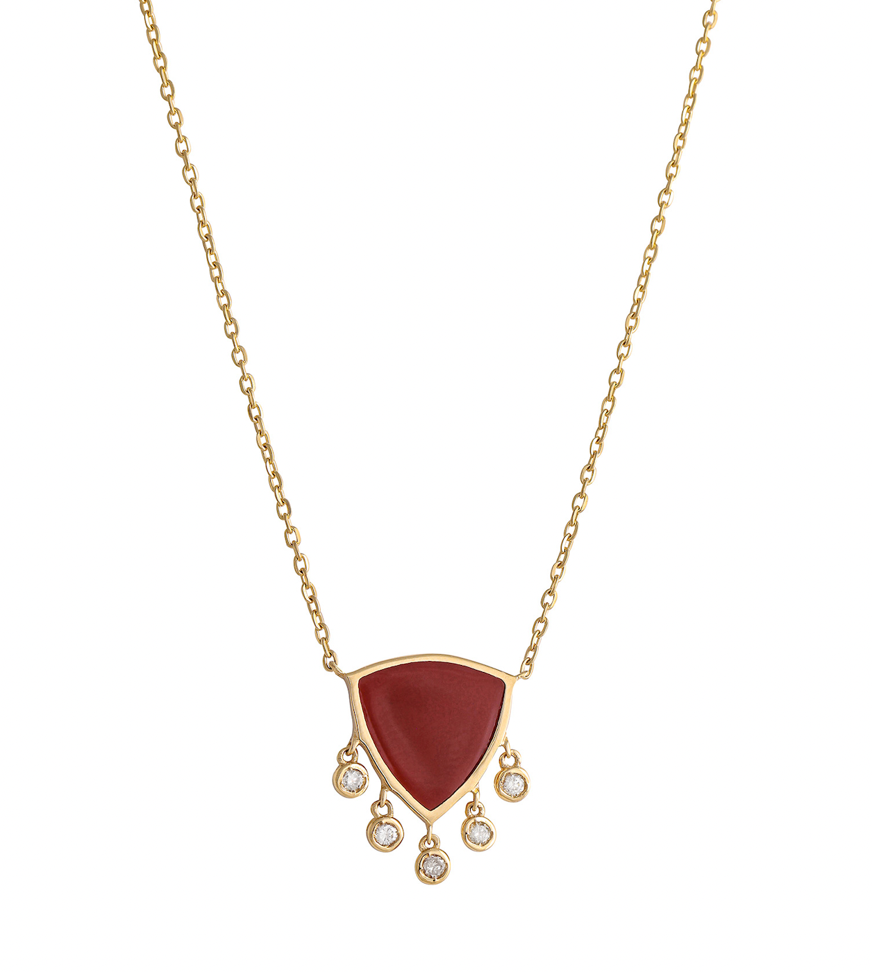 J by boghossian, white diamond, gold, necklace, drop, triangle, brown diamond, red enamel