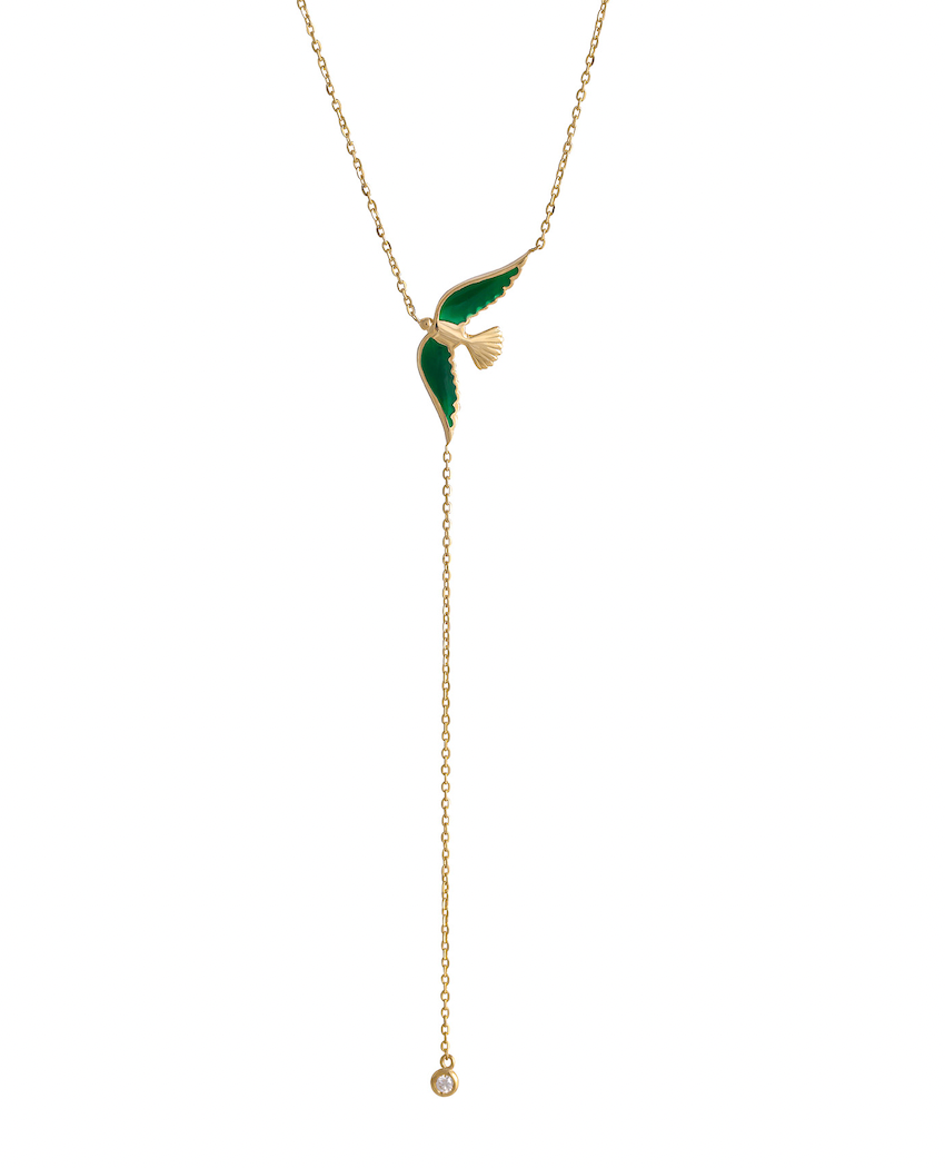 J by boghossian, white diamonds, gold, necklace, bird, brown diamond