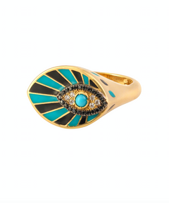  J by boghossian, white diamonds, gold, ring, fan, eye, black diamond, turquoise enamel, black enamel