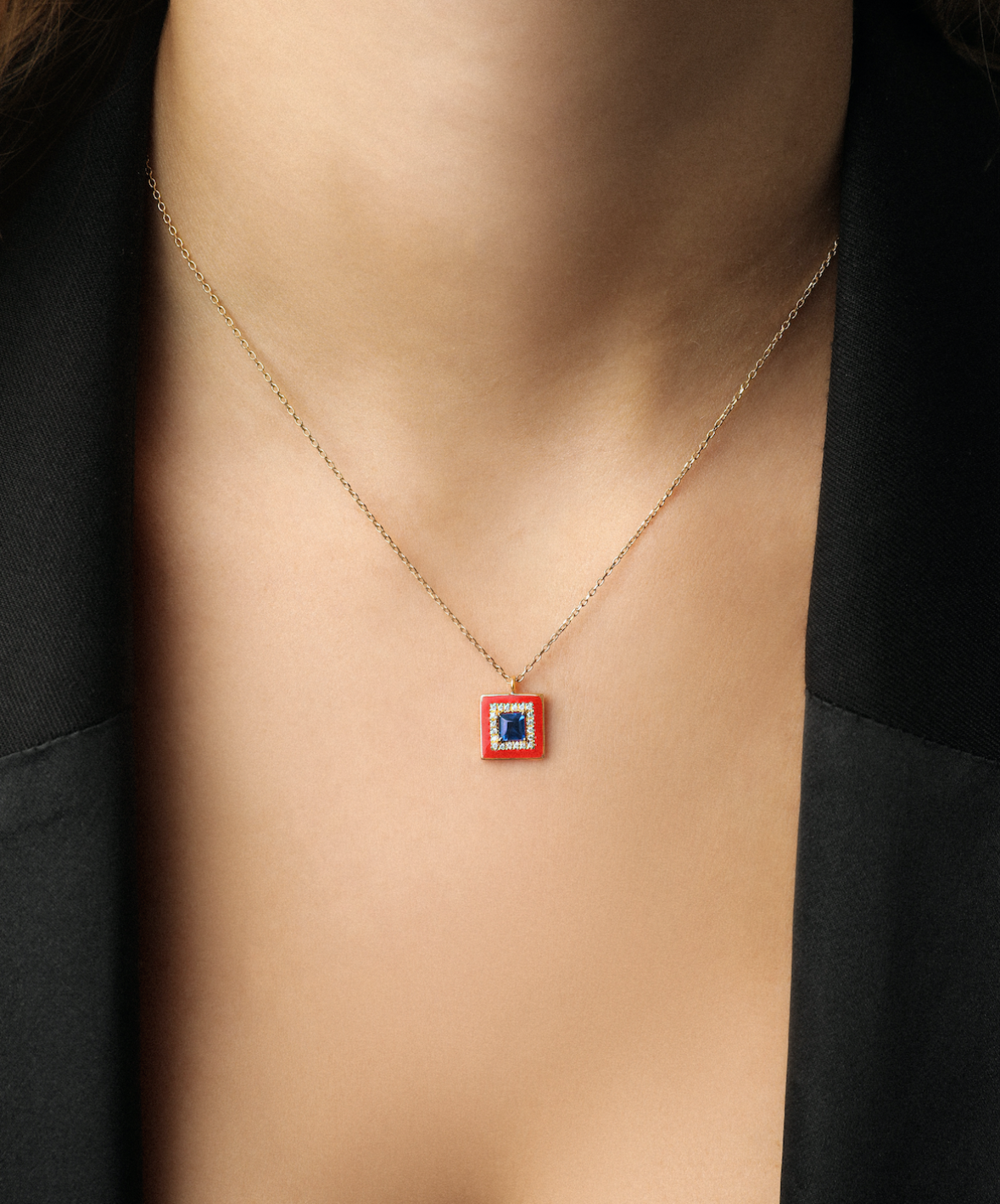 J by Boghossian, necklace, white diamond, gold, sapphire, red enamel