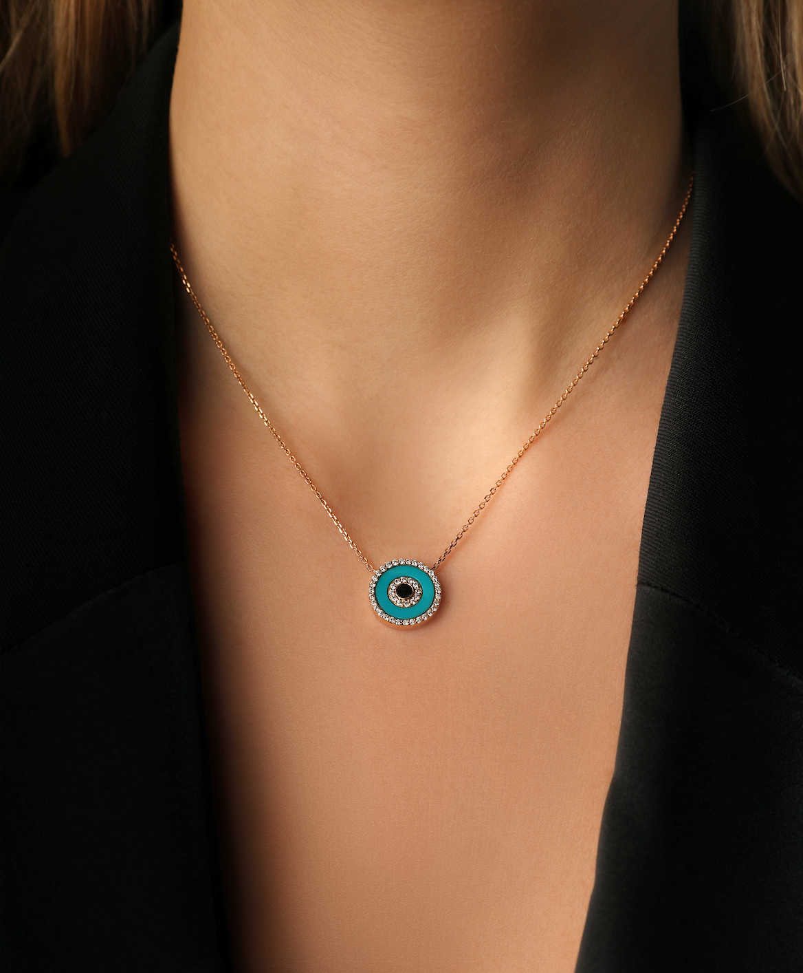  J by Boghossian, necklace, white diamond, gold, evil eye, turquoise