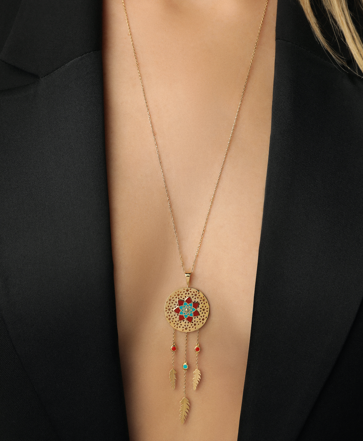 J by boghossian, gold, necklace, dreamcatcher