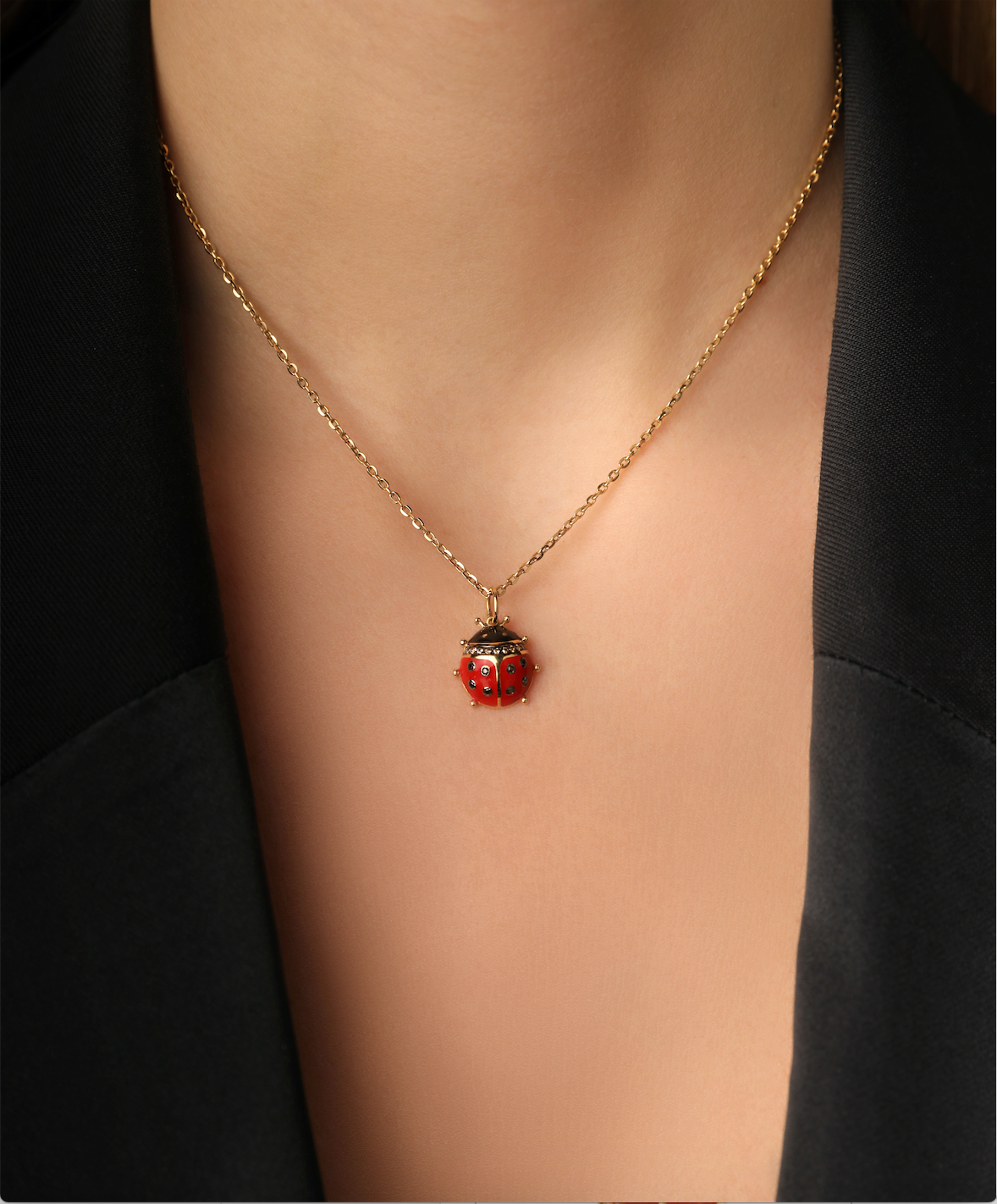 J by boghossian, white diamond, gold, charm, pendant, ladybug