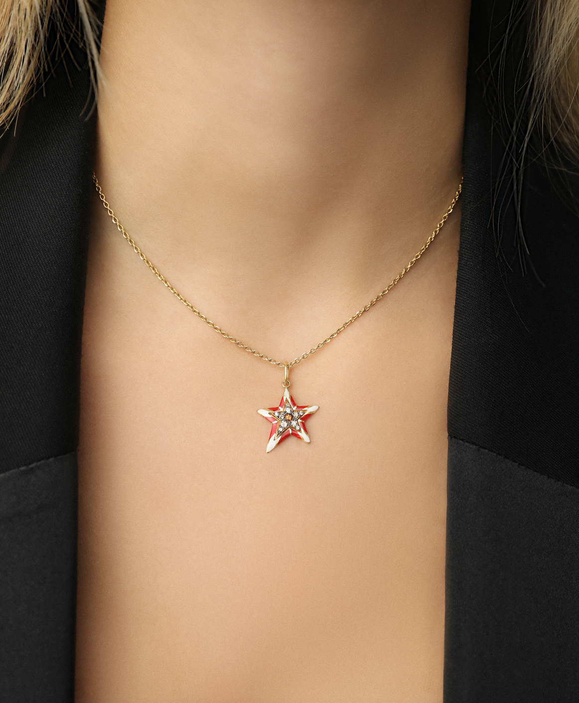 J by boghossian, gold, necklace, brown diamonds, citrine, red enamel, whie enamel