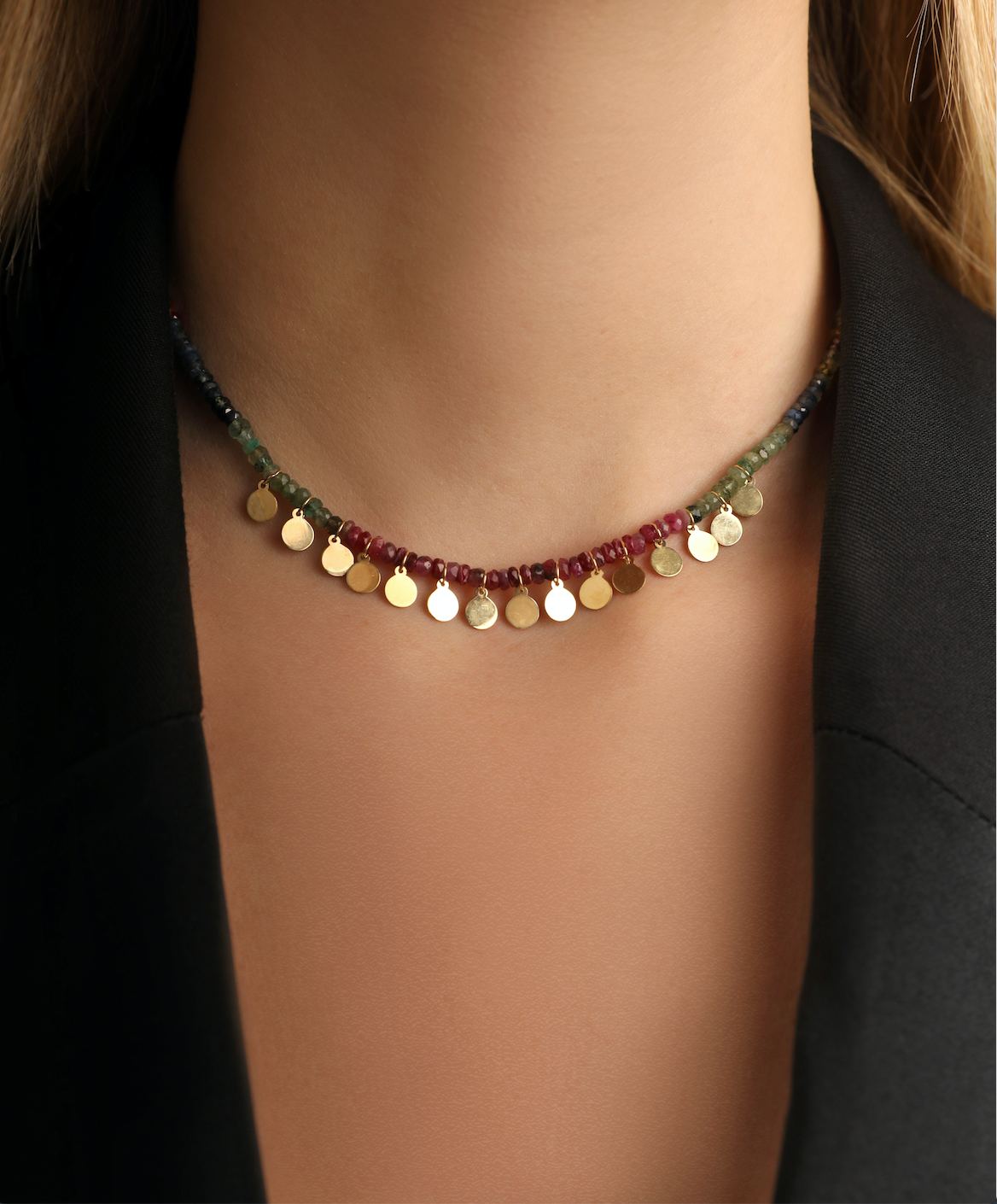  J by boghossian, white diamonds, gold, necklace, colored sapphires