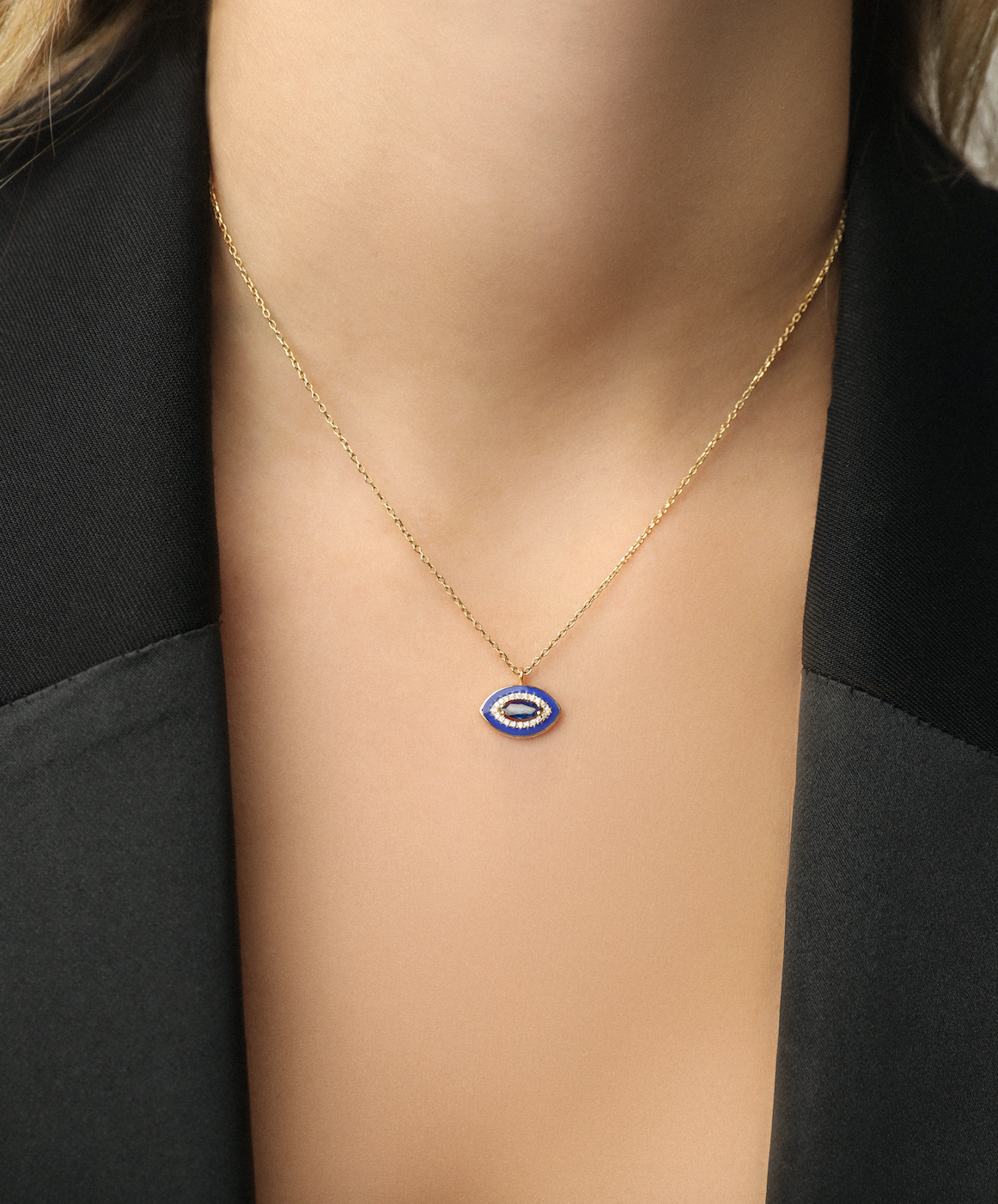  J by Boghossian, necklace, white diamond, gold, sapphire, navy blue enamel