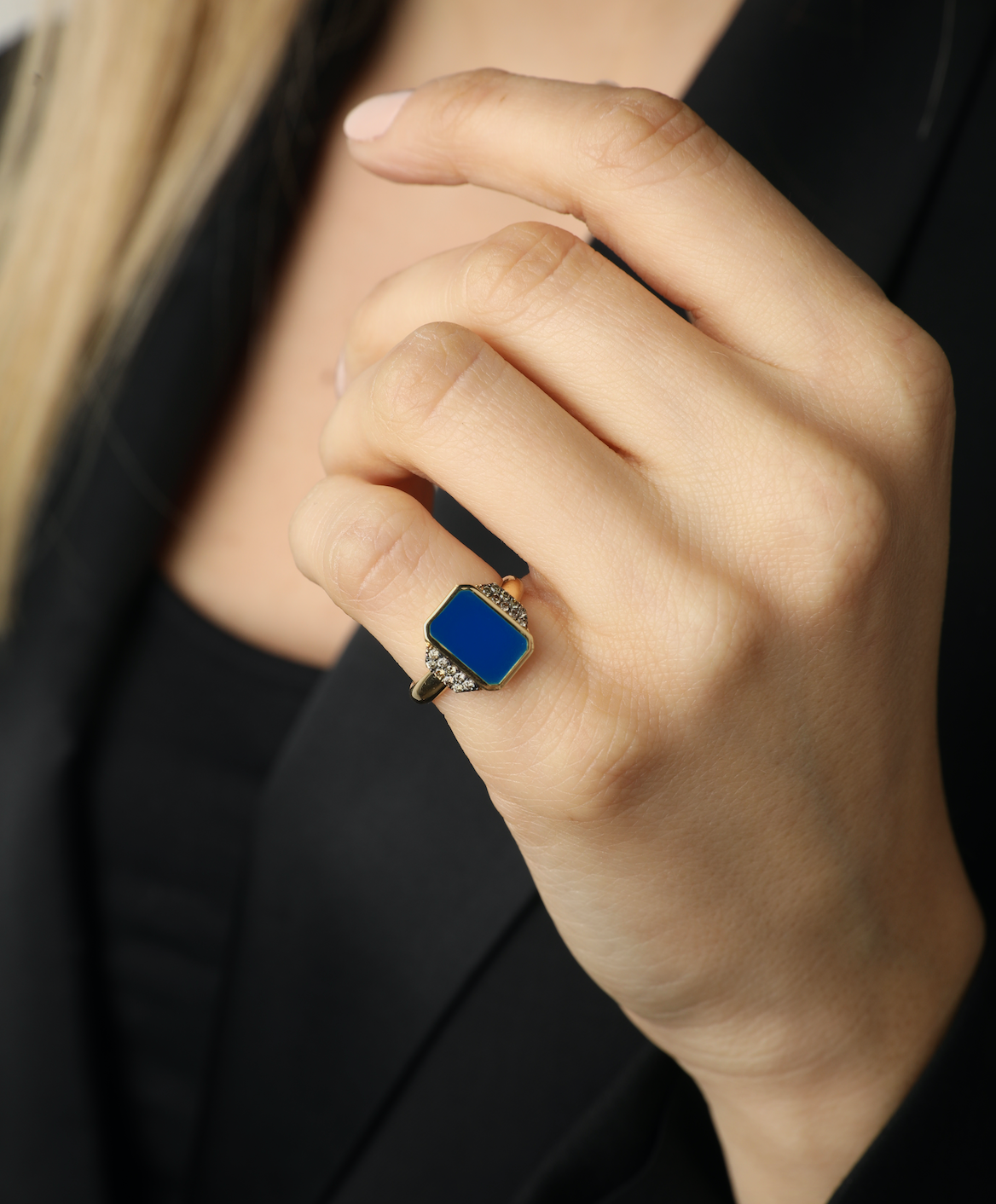 J by boghossian, white diamond, gold, ring, lapis lazuli stone, Brown Diamond