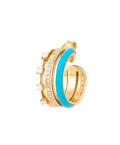 J by boghossian, gold, earring, hoop, triple hoop, white diamond, turquoise enamel
