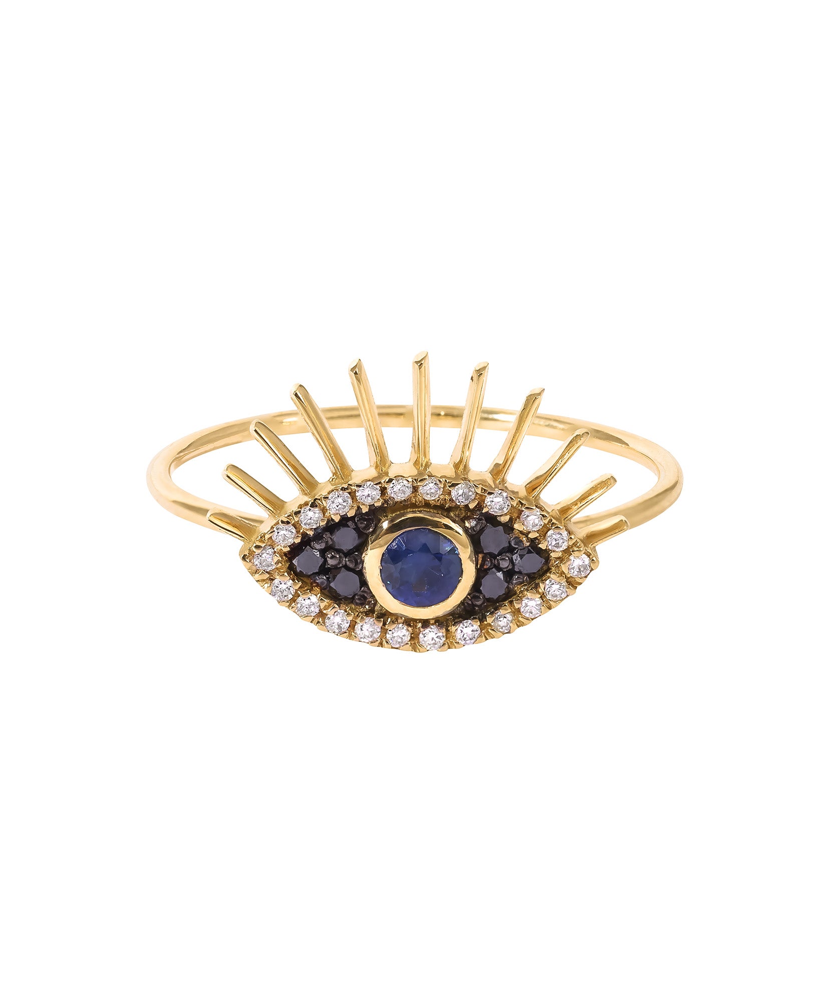 J by boghossian, white diamond, gold, ring, eye, evil eye, sapphire, black diamond